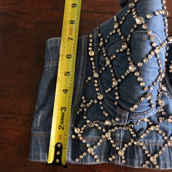 denim corset top with rhinestone studs and boning - Picture 6 of 6